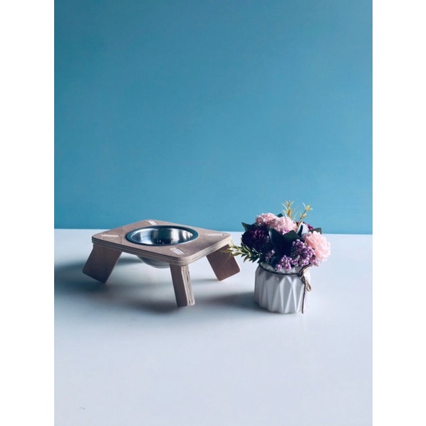 Khay ăn kèm bát inox cho chó mèo, chống lật đổ