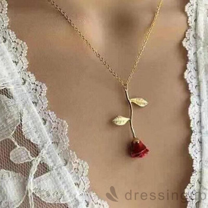 Dây Chuyền Hợp Kim Hình Hoa Hồng Đính Đá Xinh Xắn