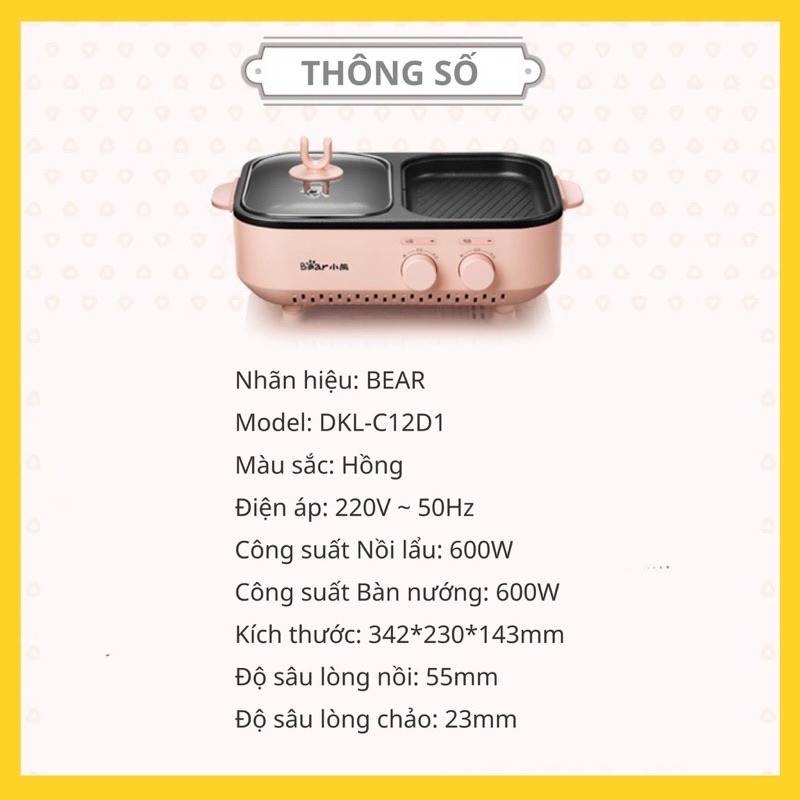 New 2021 Bếp lẩu nướng đa năng 2in1 Bear DKL-C12D