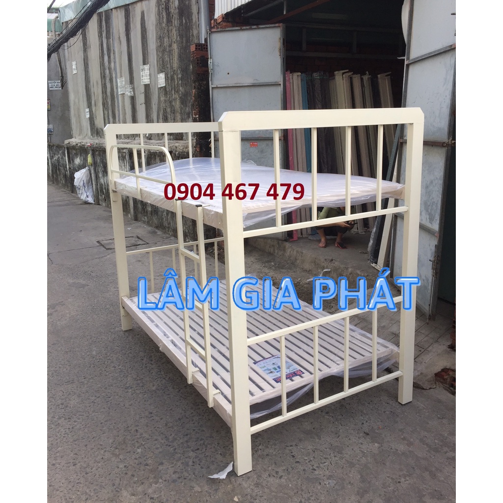 Giường tầng trên 1m2 dưới 1m2 sắt hộp chân cao 30 cm