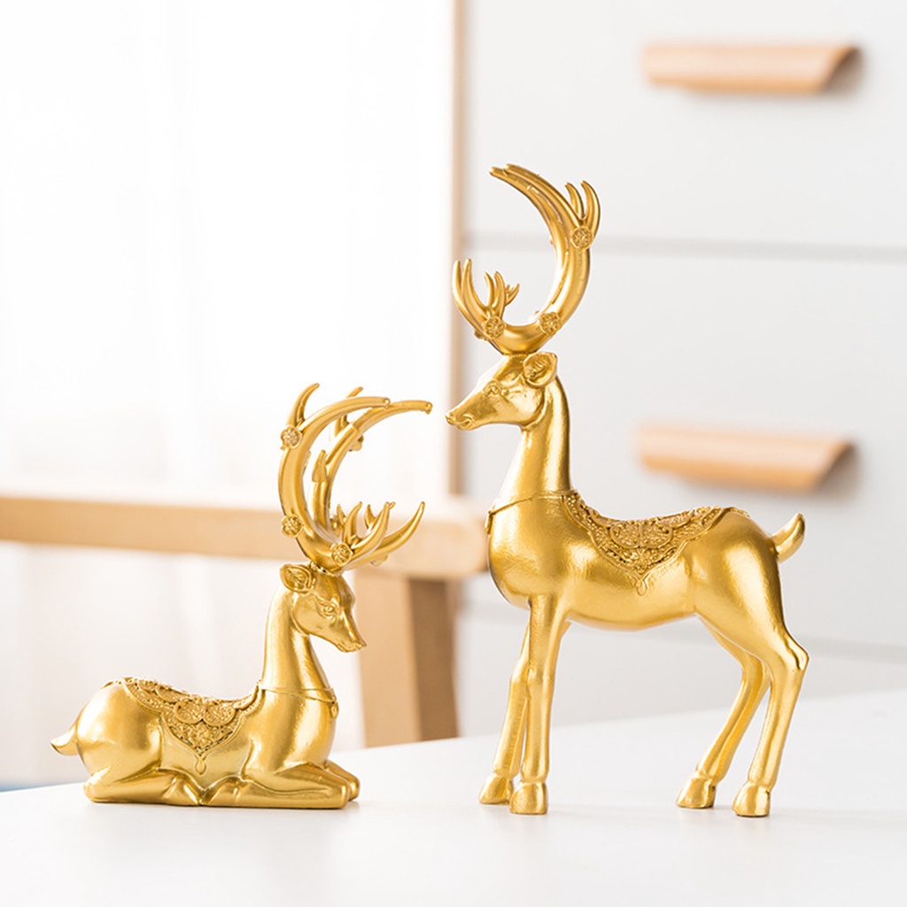 2 tượng hình con nai may mắn làm đồ trang trí