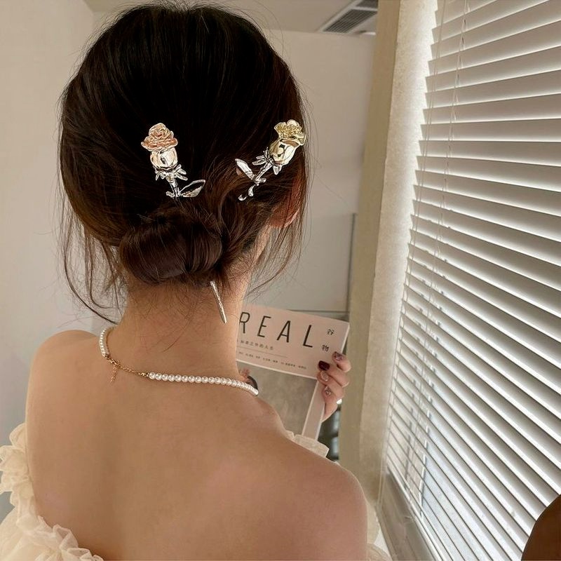 Trâm Cài Tóc Hình Hoa Hồng Tráng Men Thanh Lịch Cho Nữ