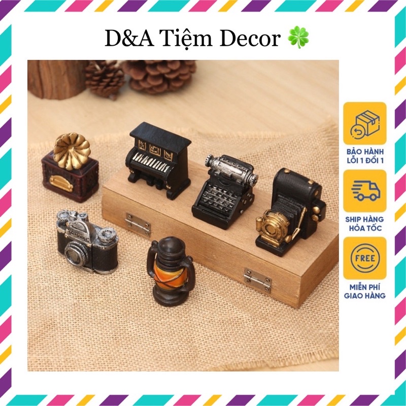 Mô hình VẬT DỤNG CỔ ĐIỂN MINI bằng nhựa Resin, đồ trang trí mini để bàn