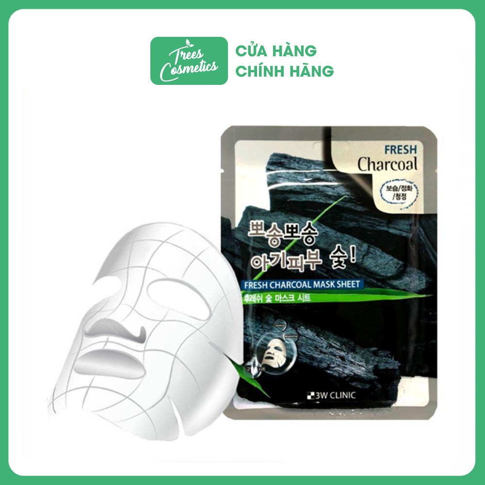 Mặt Nạ Than Hoạt Tính Sạch Bã Nhờn Mụn Đầu Đen 3W Clinic Fresh Charcoal Mask Sheet 23ml - Hàn Quốc Chính Hãng