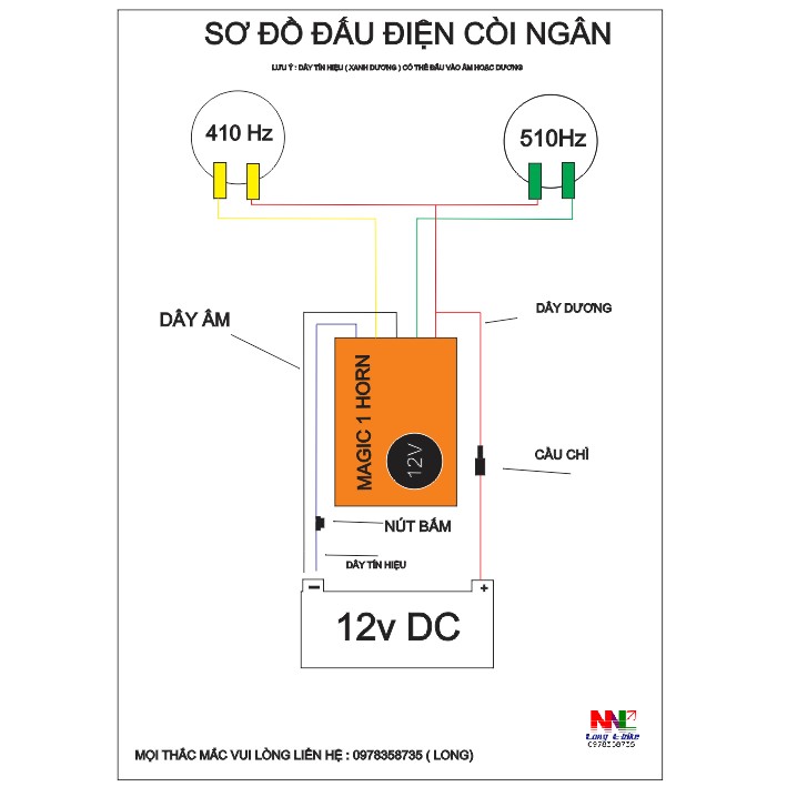 còi ngân 12v DC 410Hz -510Hz