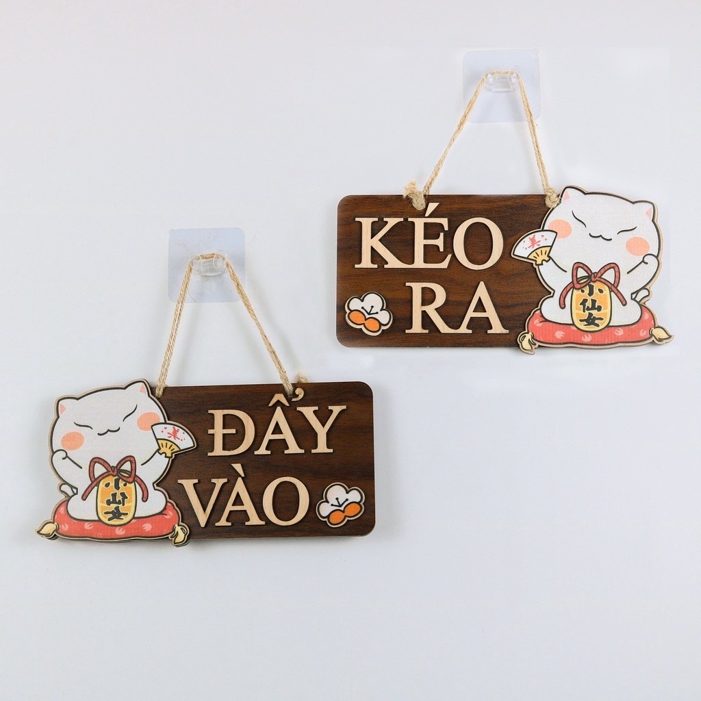 Bảng gỗ treo tường, trang trí nhà cửa open close, đẩy váo kéo ra, no smoking, cấm hút thuốc, wifi free tặng đinh 3 chân