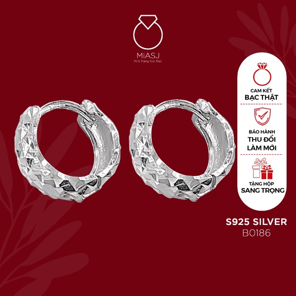 Bông tai nữ bạc Ý S925 MiASJ khoen tròn chốt gài siêu sang B0186