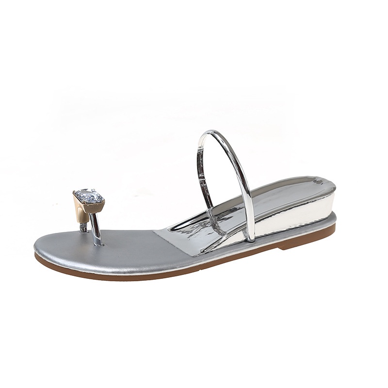 Dép Sandal Đế Xuồng 4cm Đính Đá Thời Trang Đi Biển Cho Nữ