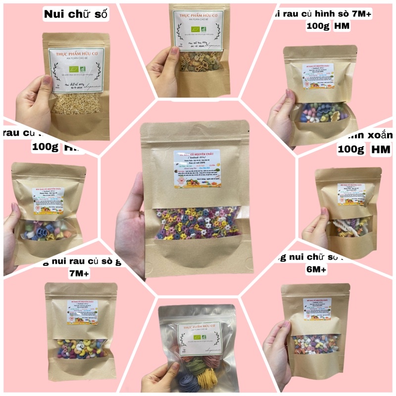 [ Tách lẻ 100g ] Tổng hợp các loại nui hữu cơ cho bé, bổ sung dinh dưỡng từ ép rau củ nguyên chất