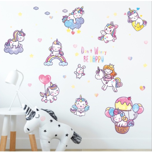 Decal giấy dán tường mẫu Kỳ Lân kẹo ngọt dễ thương cho bé