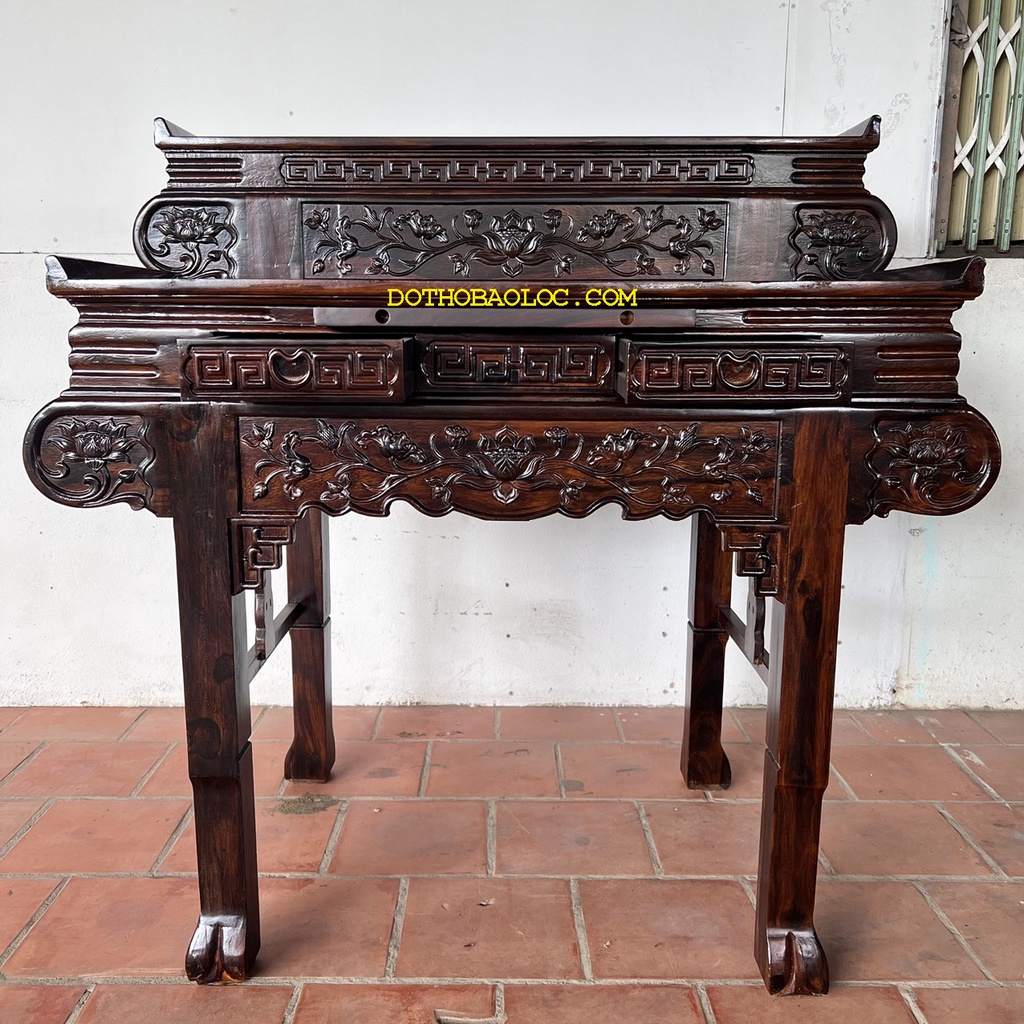 Bàn thờ gia tiên gỗ muồng 2 tầng ngang 1m27 và 1m34