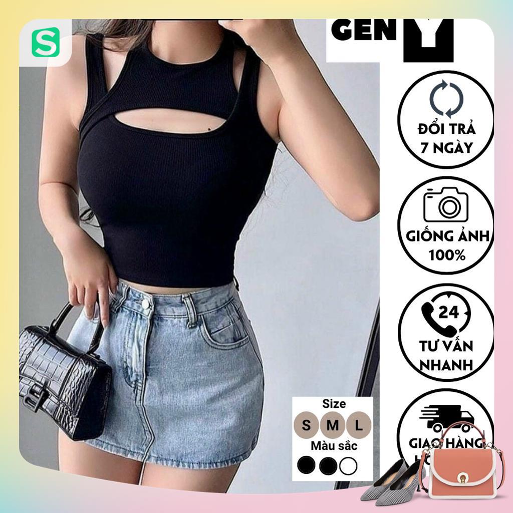 Áo hai dây cổ yếm khoét ngực VNXK, Áo ba lỗ nữ khoét vai chất thun gân mềm mịn MSP15792