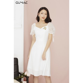 Đầm phối tay thêu hoa GUMAC MS11960_TRANG