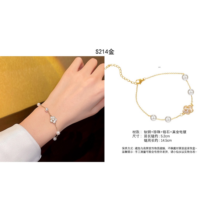 Phiên bản Hàn Quốc của vòng tay ngọc trai retro vòng tay nữ bằng thép titan trang sức phong cách lạnh đơn giản