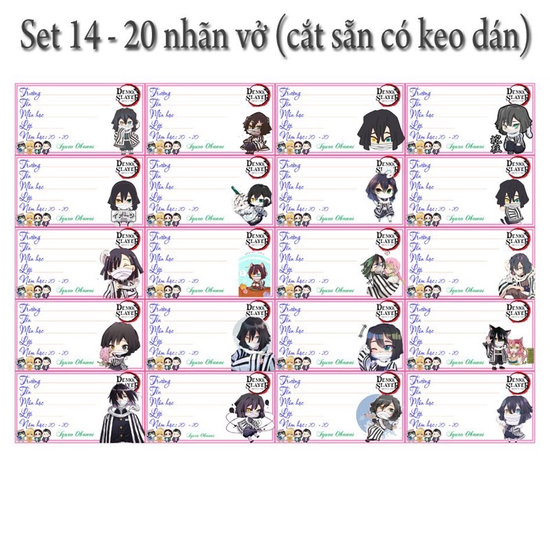 20-40 nhãn vở kimetsu no yaiba khác nhau nhiều thành viên có chọn mẫu