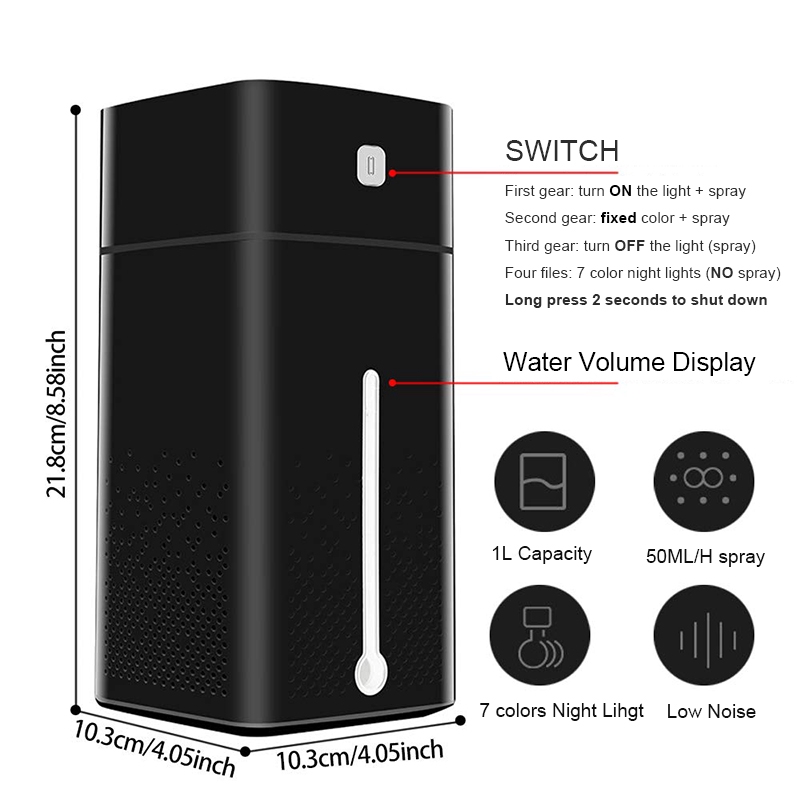 Máy Khuếch Tán Tinh Dầu Mini Tích Hợp Đèn Led 7 Màu