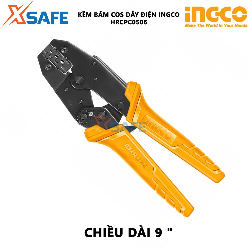 Kềm bấm cos dây điện INGCO HRCPC0506 9inch Phạm vi bấm 0,5-6mm², cách điện AWG, chịu lực chịu nhiệt tốt