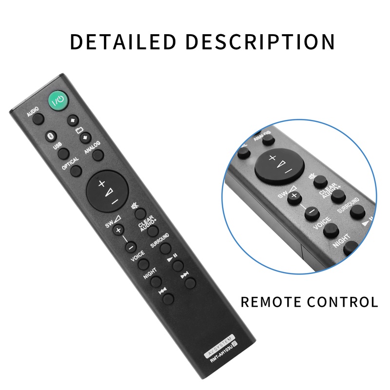 RMT-AH103U Remote Control for Sony Sound Bar HT-CT80 SA-CT80 HTCT80 SACT80 SS-WCT80 RMTAH103U