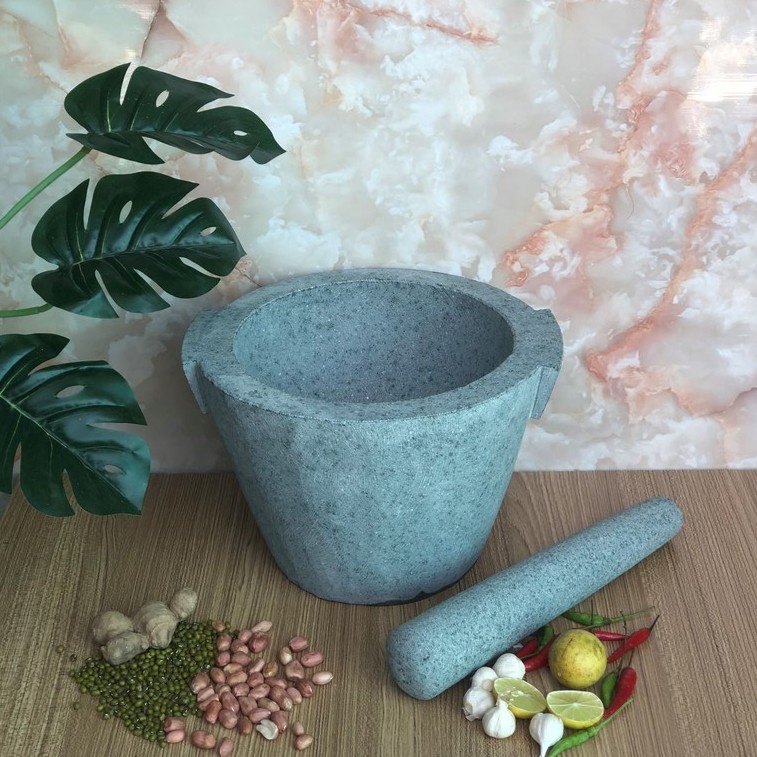 Bộ sản phẩm cối đá +  chày đá xanh nguyên khối Đường Kính 24cm