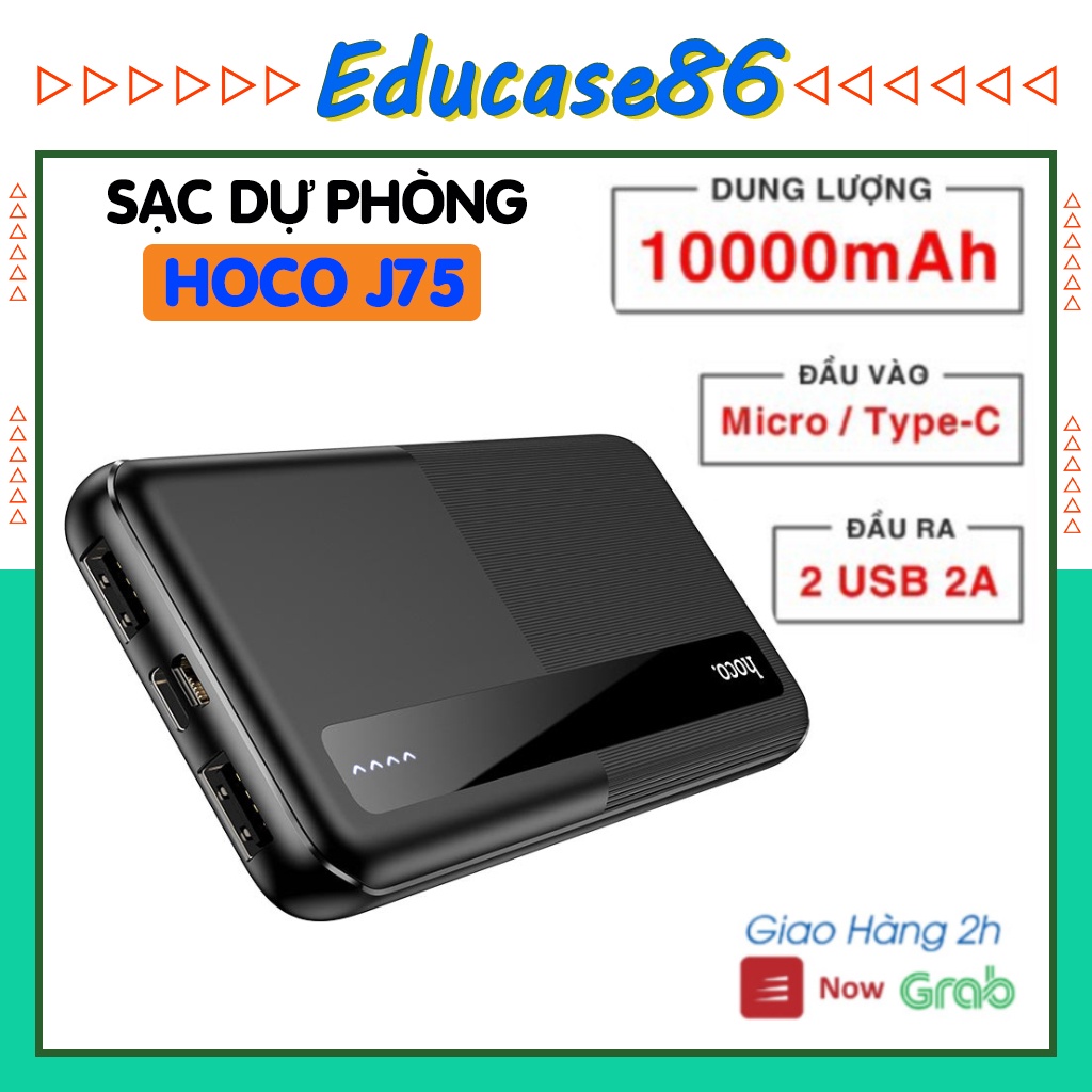 Pin sạc dự phòng HOCO J75 10000mAh, sạc dự phòng chính hãng, có 2 đầu ra tiện lợi Educase86