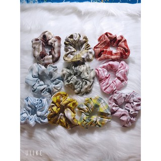 Dây buộc tóc vải scrunchies vải caro vintage