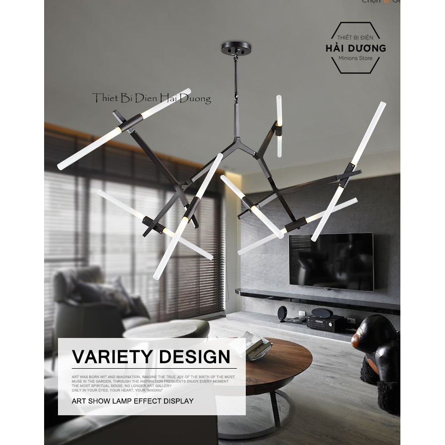 Đèn Chùm Decor Xương Cá 14 Tay (Đen/Vàng) - Đã bao gồm 14 bóng led - Bảo Hành 12 Tháng