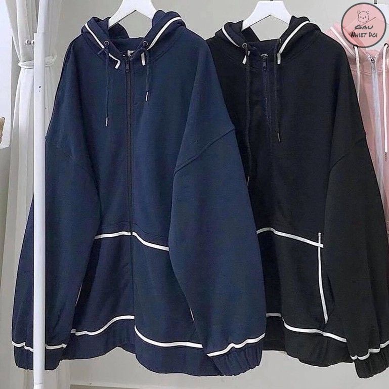 [Gấu Nhiệt Đới] Áo Khoác Nỉ Hoodie Tay Bồng Chạy Viền Khóa Kéo Kèm Mũ Full 3 Màu Trendy