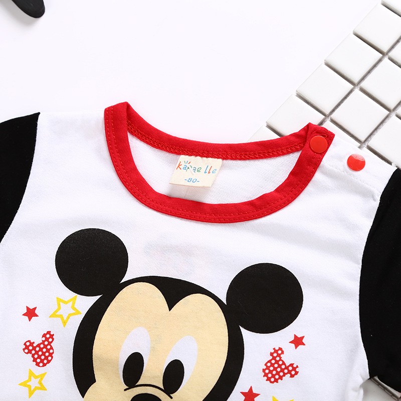 Áo Liền Quần Ngắn Tay In Hình Chuột Mickey Cho Bé Gái