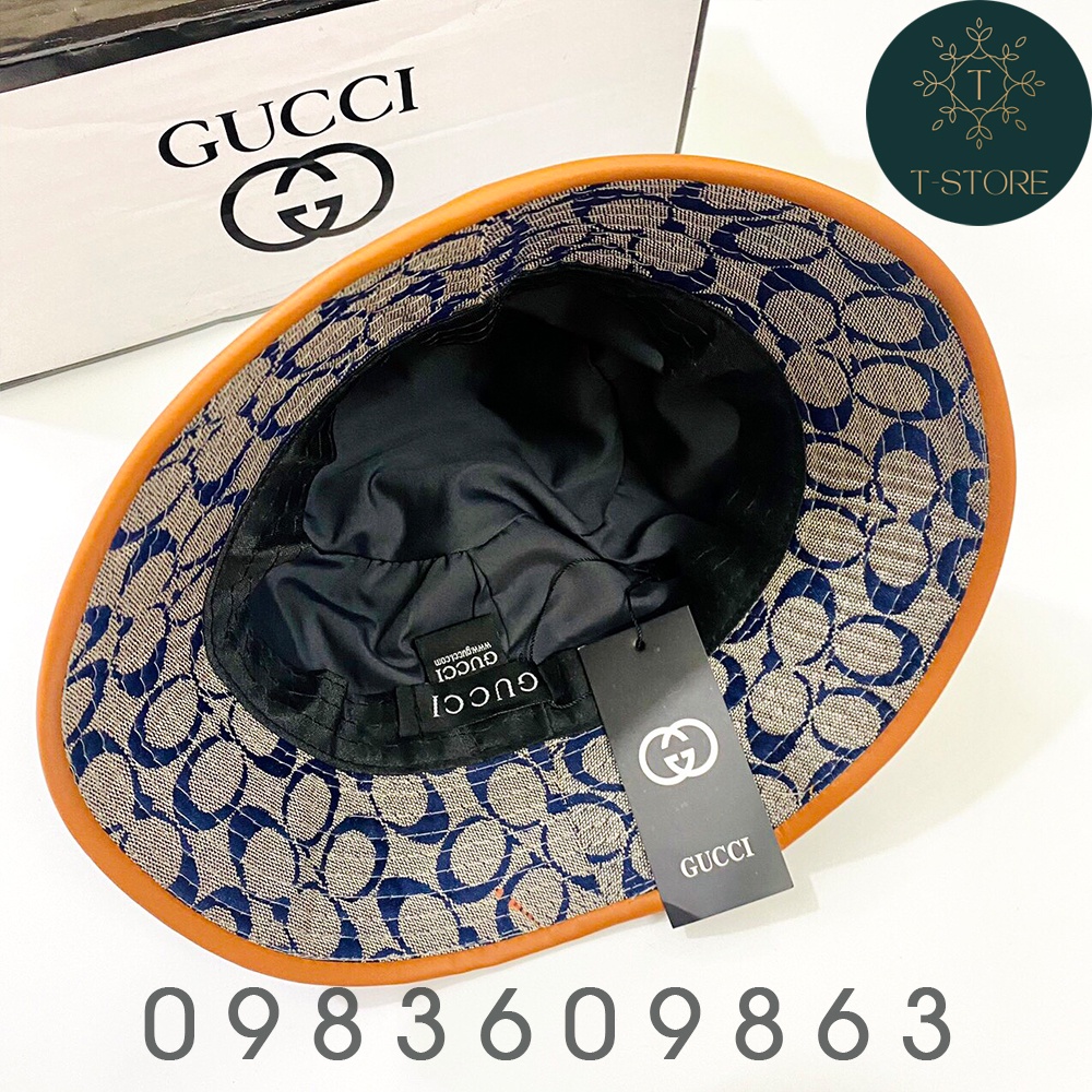 Nón bucket nữ, mũ vành tròn nữ phối viền da siêu sang chảnh - Thóc store