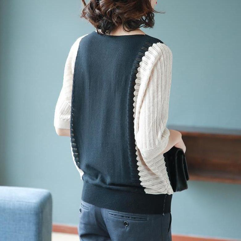 Áo thun dệt kim tay ngắn dáng rộng thời trang mùa hè cho phụ nữ trung niên