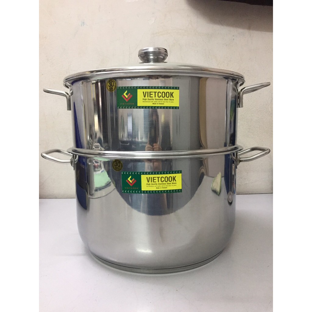 Bộ nồi hấp, xửng hấp inox 3 đáy nắp kính 26cm, 28cm,30cm,32cm, hàng việt nam dùng được cho bếp từ