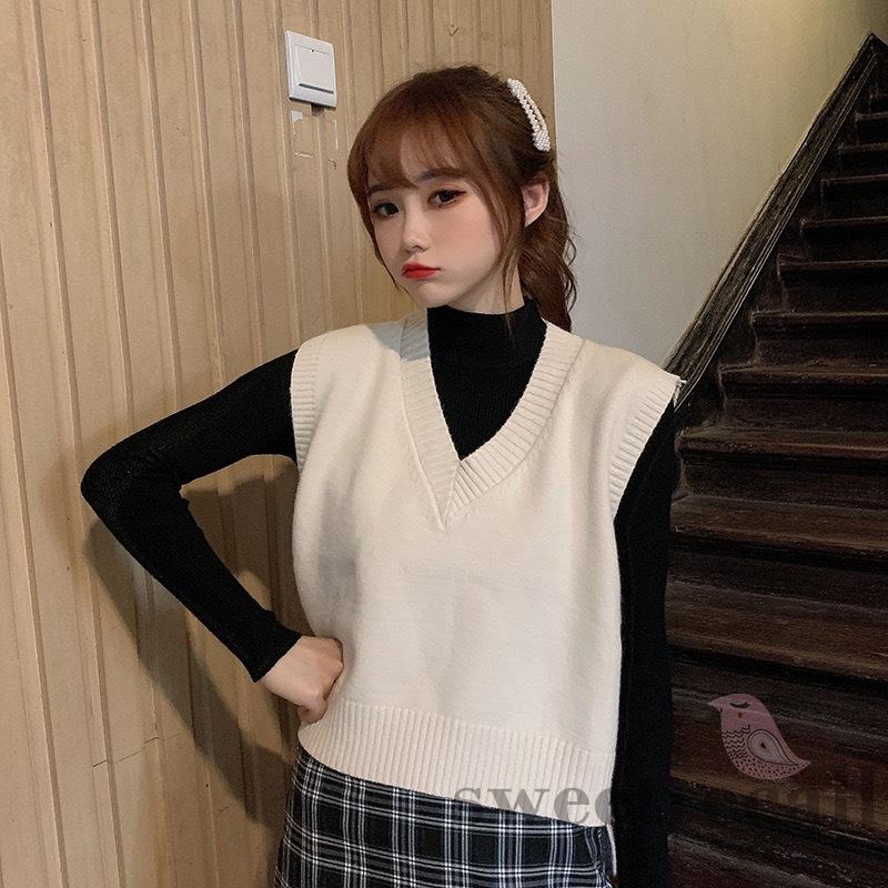 Áo Dệt Kim Nữ Không Tay Cổ Chữ V Màu Trơn Thời Trang | BigBuy360 - bigbuy360.vn