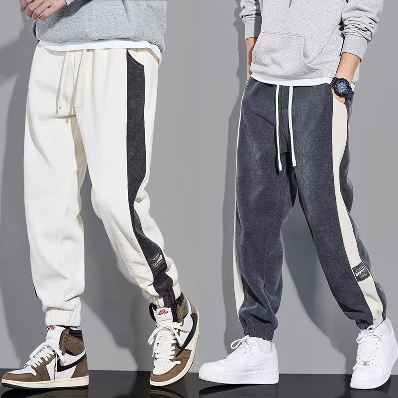 Quần Legging Thể Thao Lưng Thun Dáng Rộng Vải Nhung Kẻ Thời Trang Mùa Thu Cho Nam