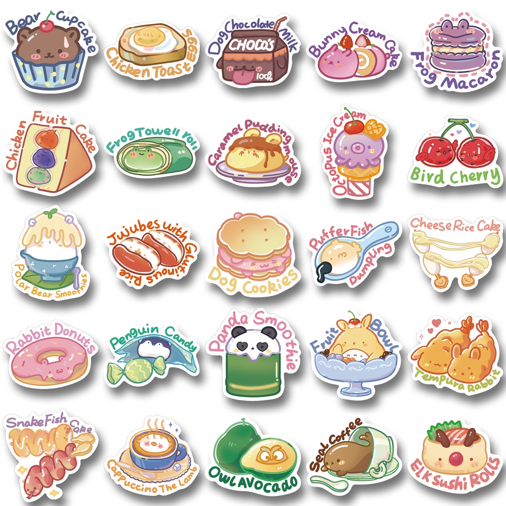 Bộ 50 Miếng Dán Trang Trí Laptop Chống Thấm Nước Hình Động Vật Hoạt Hình Dễ Thương
