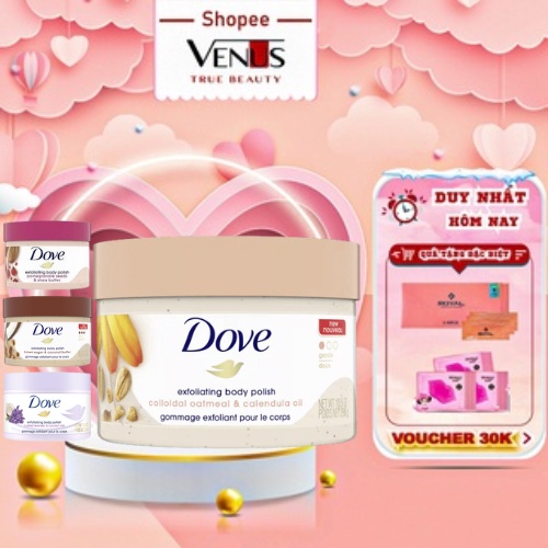 Tẩy Da Chết Dove, Chiết Xuất Từ Thiên Nhiên, Dưỡng Da Mịn Màng Tươi Sáng - 298g