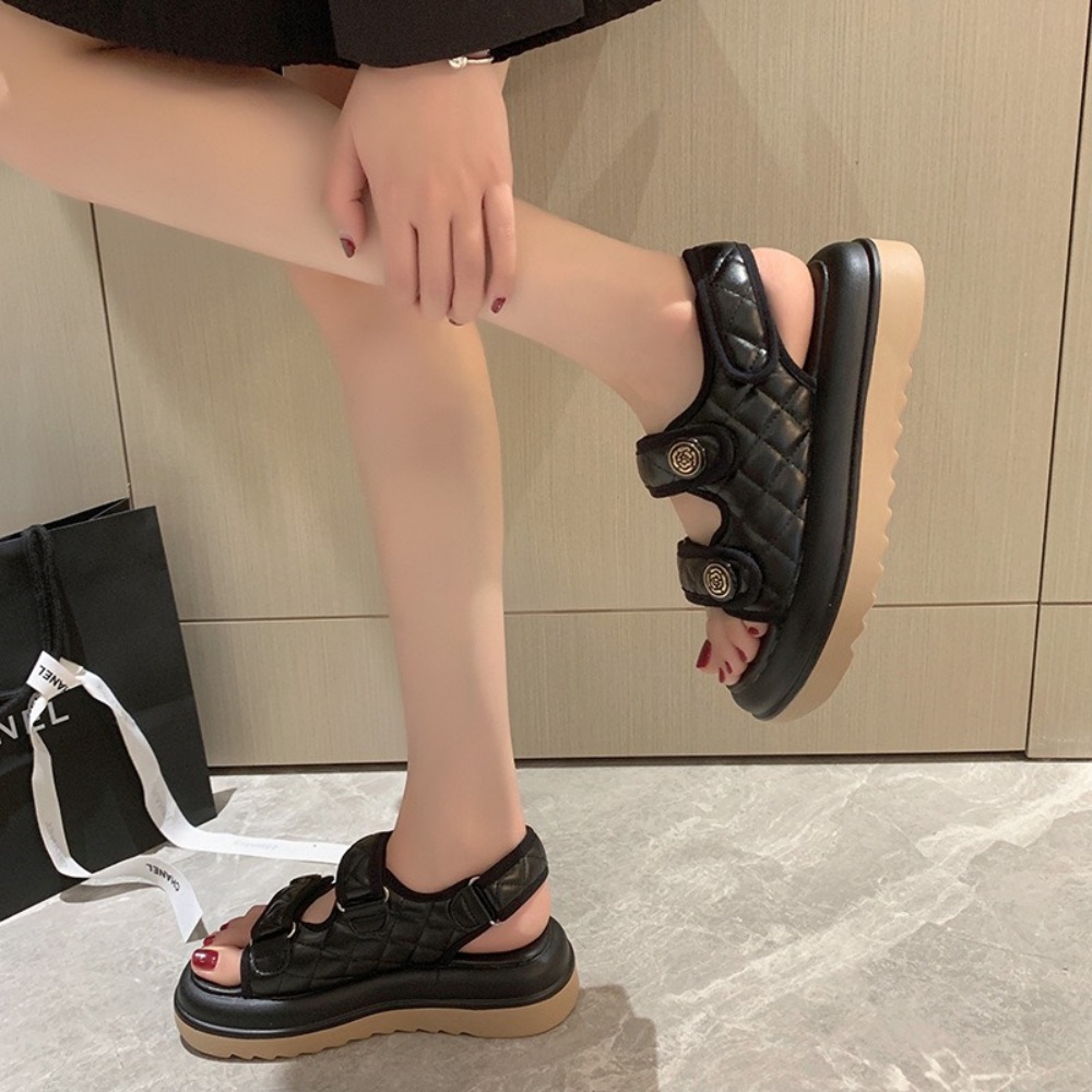 Giày MWC 2938 - Sandal Hoa Trà Đế Bánh Mì 5cm Quai Dán, Giày sandal 2 Quai Ngang Vân Chỉ Nổi Siêu êm, siêu dễ mix đồ