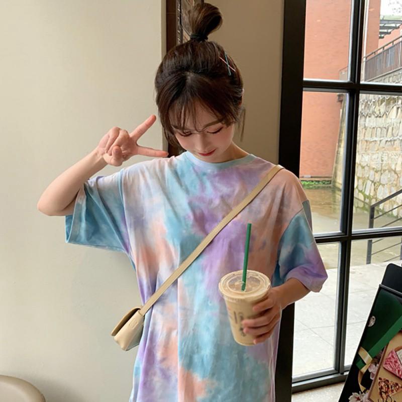 Áo thun nữ cổ tròn ngắn tay phối hoạ tiết M-2XL