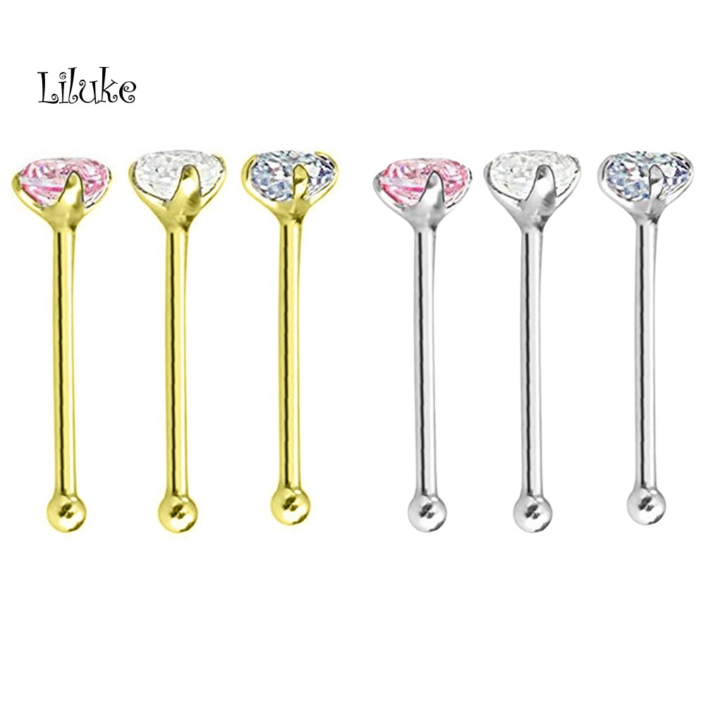 Bộ 3 Khuyên Mũi Bằng Thép Không Gỉ Đính Đá Cá Tính