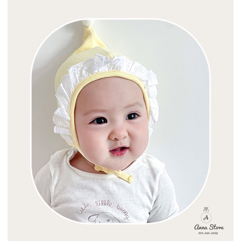 MUP 26 : Mũ cotton viền ren cho bé 0-18m