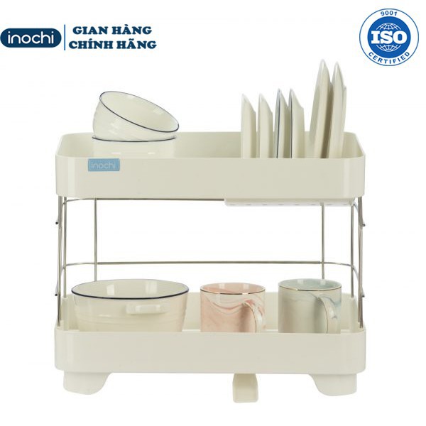 Kệ Để Chén Bát Nhựa Inox 2 Tầng Inochi Có Khay Thoát Nước Thông Minh Dùng Để Làm Giá Úp Bát Đĩa Chén Đũa KE010