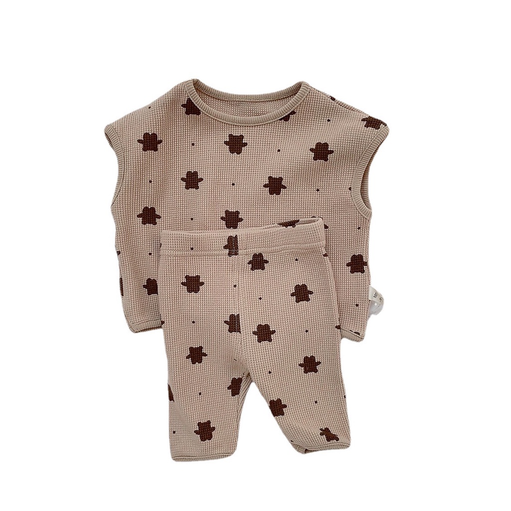 Set Áo Thun Ngắn Tay In Hình Gấu + Quần Short Thời Trang Cho Bé