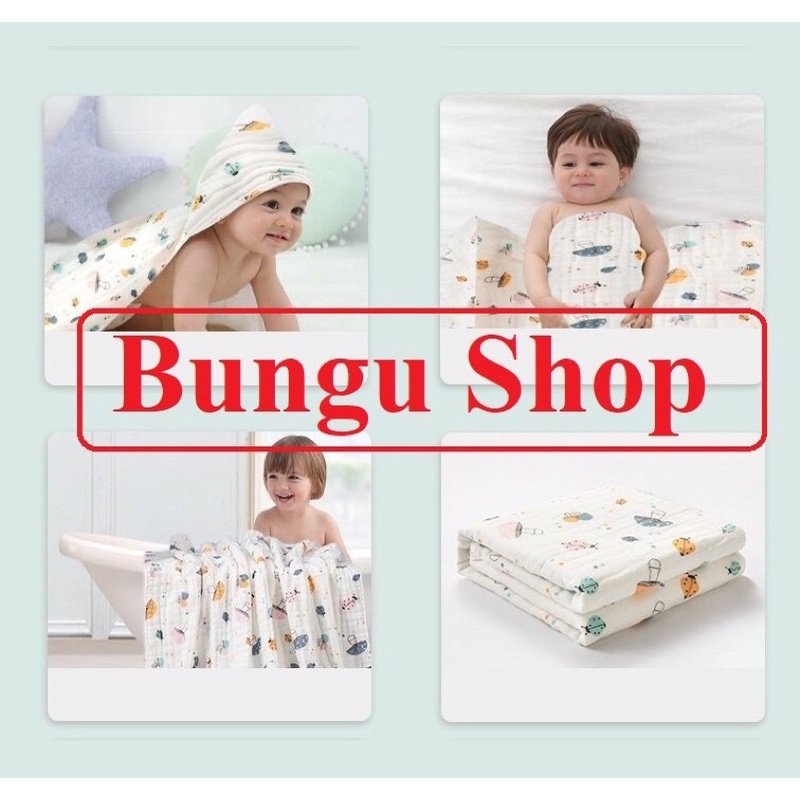 Khăn Choàng tắm, Chăn ủ Xô Aden Anais họa tiết có mũ 4 lớp cho bé sơ sinh Shop BunGu