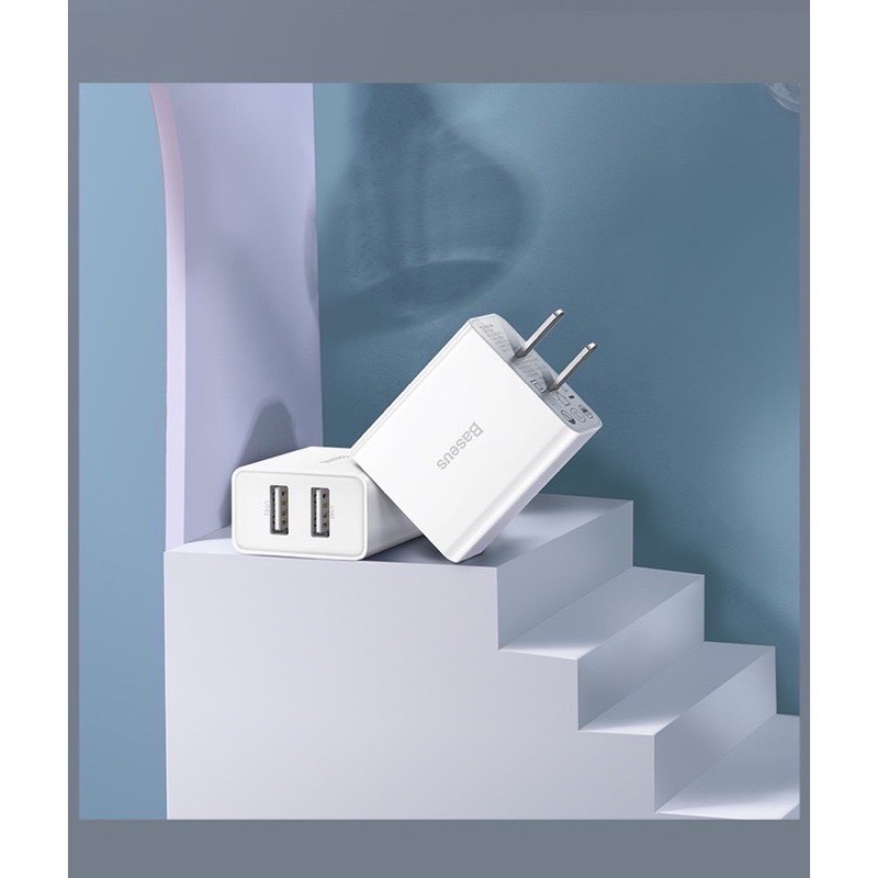 NOWSHIP MỚI - Củ sạc-Cốc sạc nhanh 2 cổng Baseus 5V/2A-10.5W cho iPhone IPad samsung huawei oppo-cốc 3 cổng-cáp dù-