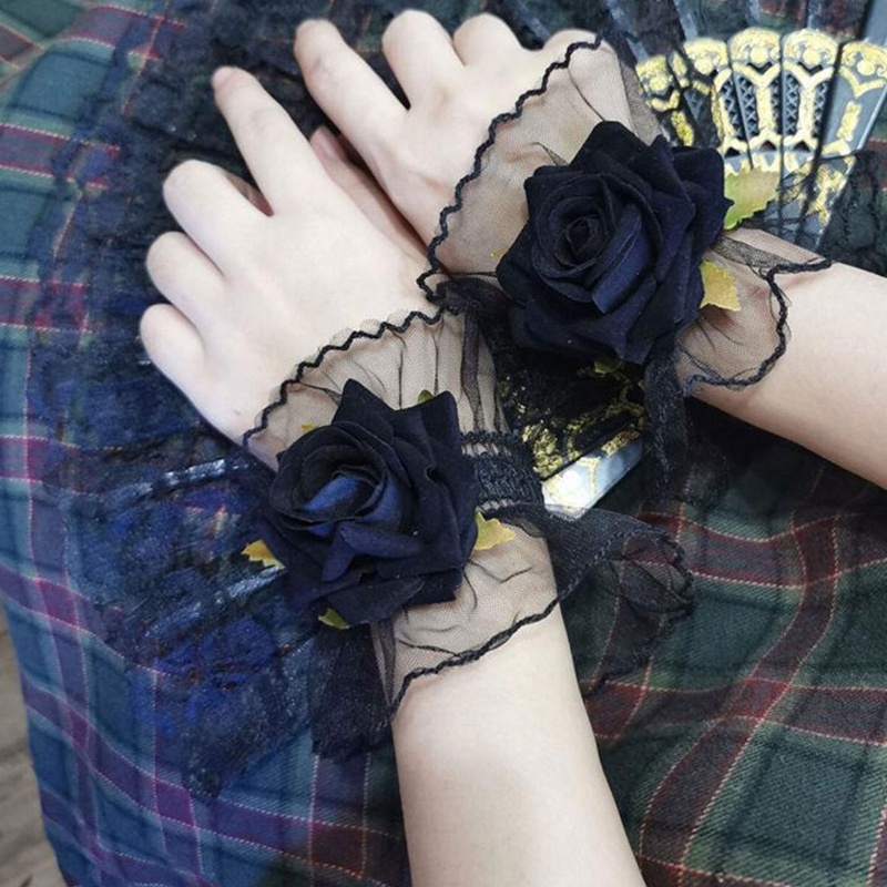 Brroa Băng Đeo Cổ Tay Trang Trí Hoa Hồng Trang Trí Chống Trượt Phong Cách Gothic Lolita
