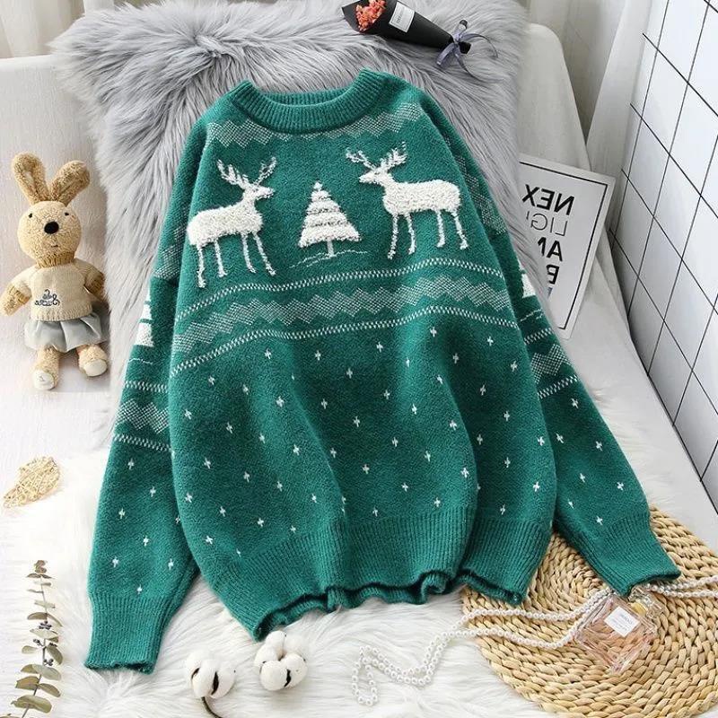 Áo sweater IELGY cỡ lớn hoạ tiết tuần lộc Giáng Sinh thời trang Hàn Quốc cho nữ
