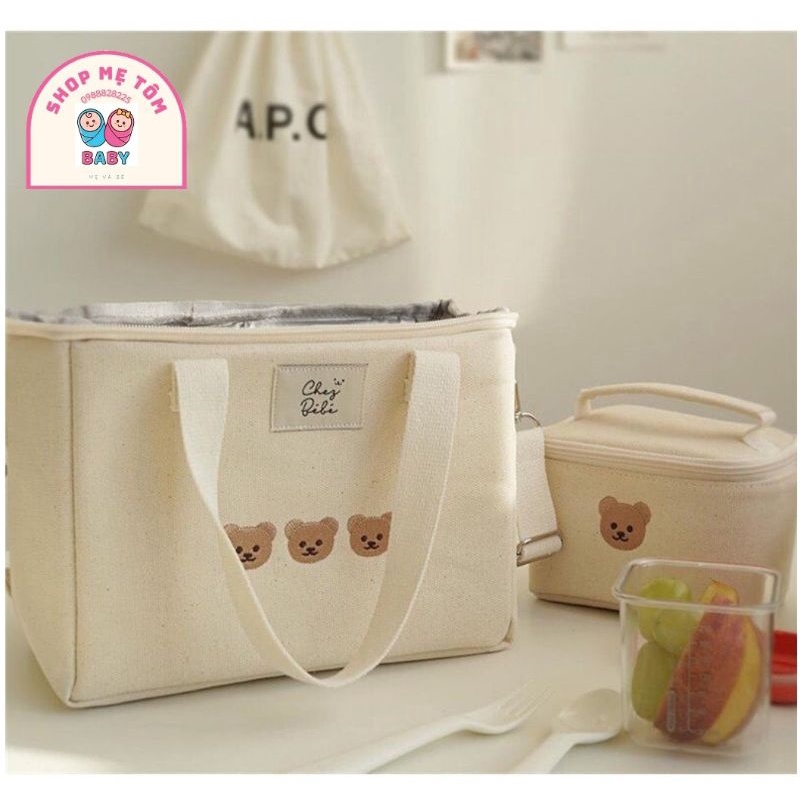 Túi đựng bỉm sữa giữ nhiệt hình 3 con Gấu (KT 25x20x13)