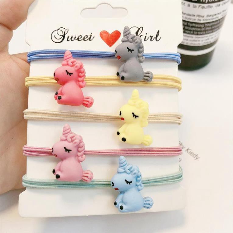 Dây thun buộc tóc 💓 SIÊU SALE 💓 Combo 5 dây cột tóc hình ngựa kì lân, chất thun mềm co giãn tốt 9034