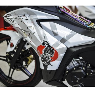 Tem trùm exciter 155 samurai trắng đỏ đen màng bóng