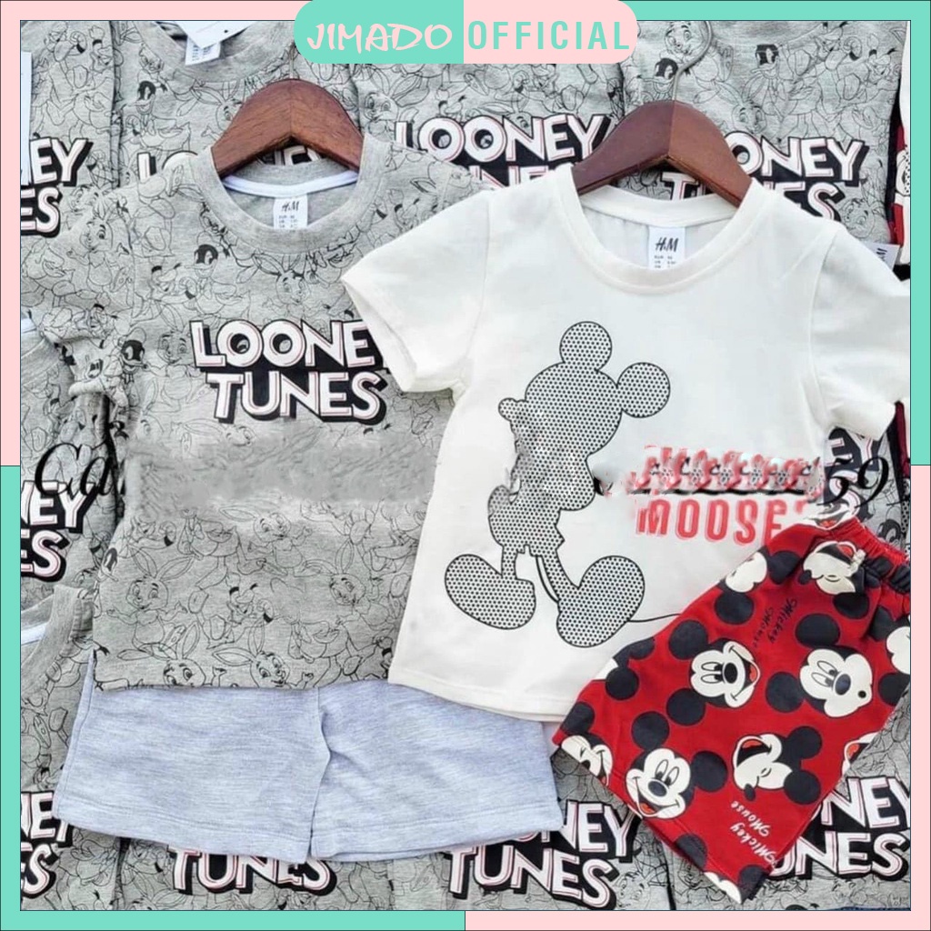 Đồ bộ bé trai Combo 2 bộ đồ chất cototn 4 chiều mềm mịn in hình chuột Mickey Mouse JIMADO E2.051.100