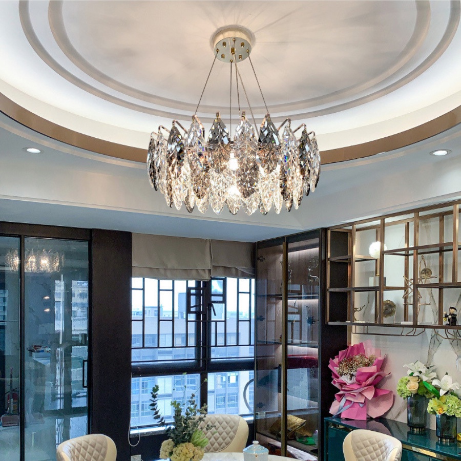 Đèn chùm, đèn chùm thả trần pha lê cao cấp 1512 hiện đại sàn trọng trang trí phòng khách, bàn ăn